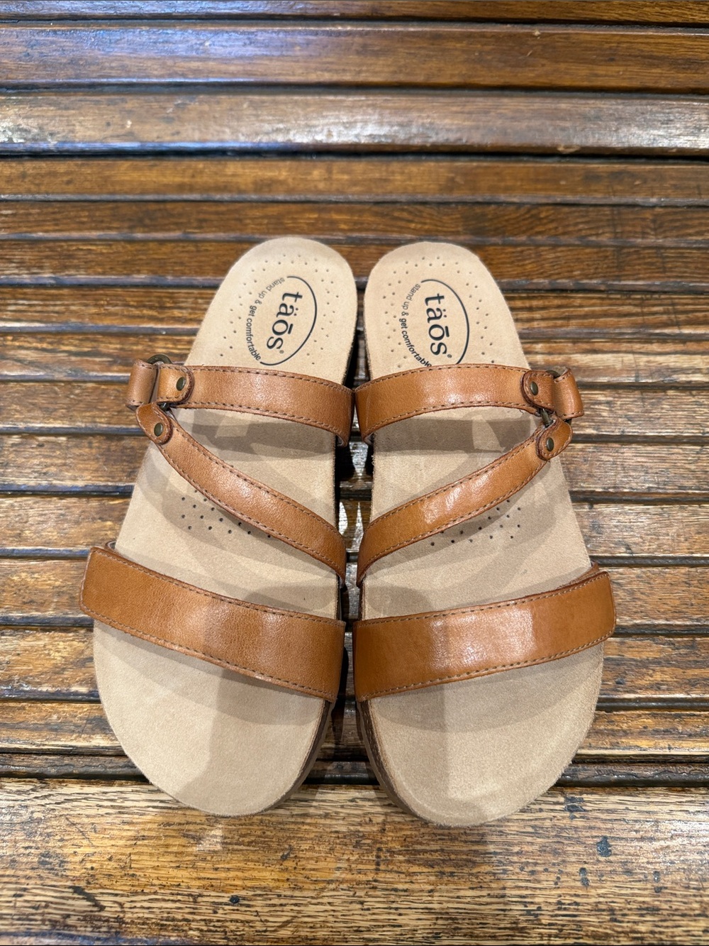 Taos Tan Leather Double-Strap Comfort Sandals - Picture 4 of 4